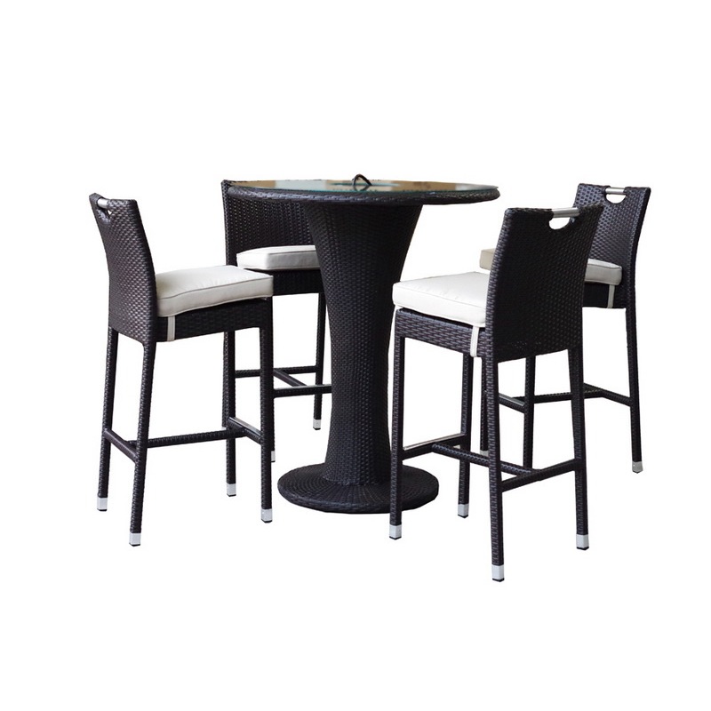 Corona Bar 4 Seater Round Outdoor Wicker And Glass Top Bar Garden