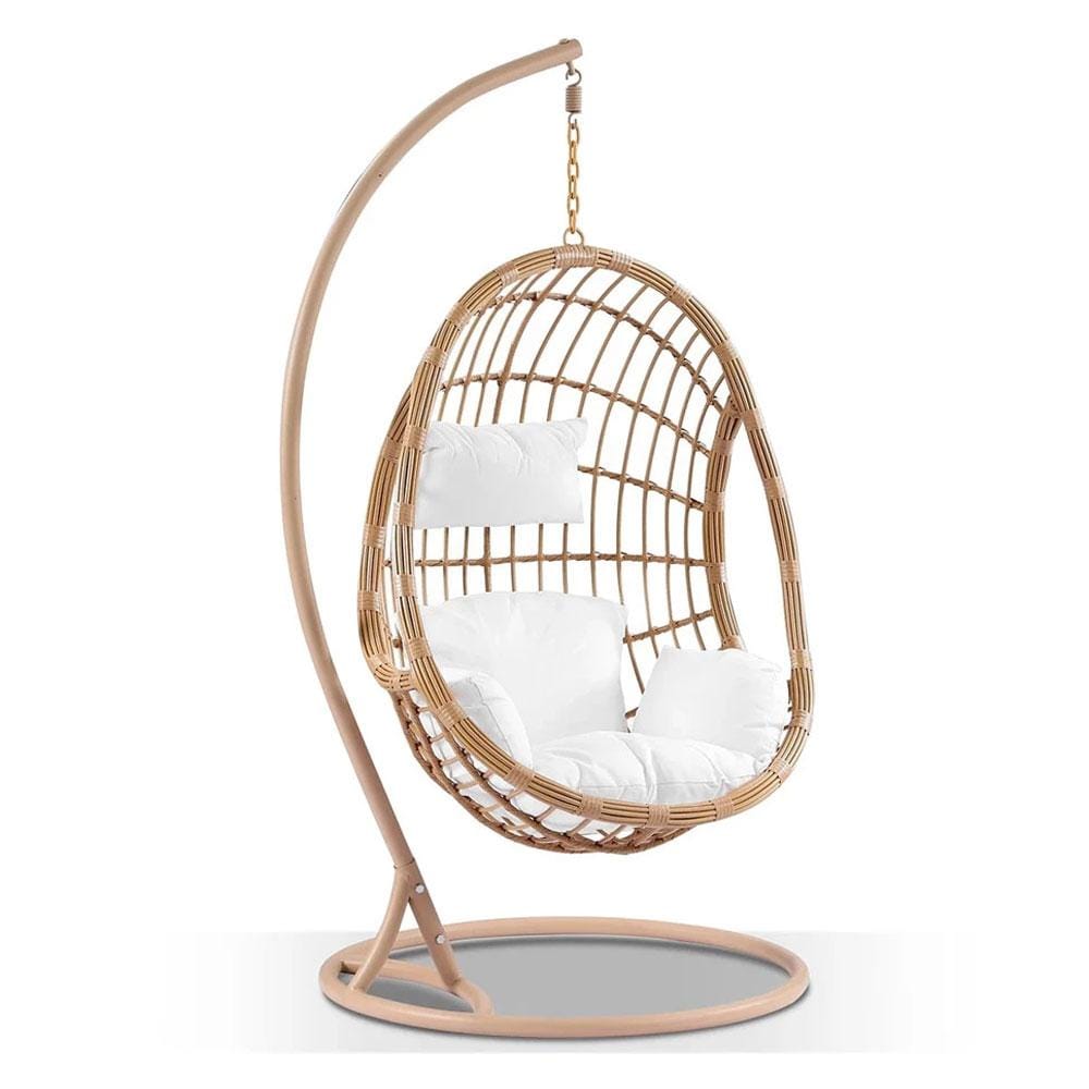 Delilah Hanging Egg Chair - Sand With Cream Cushions