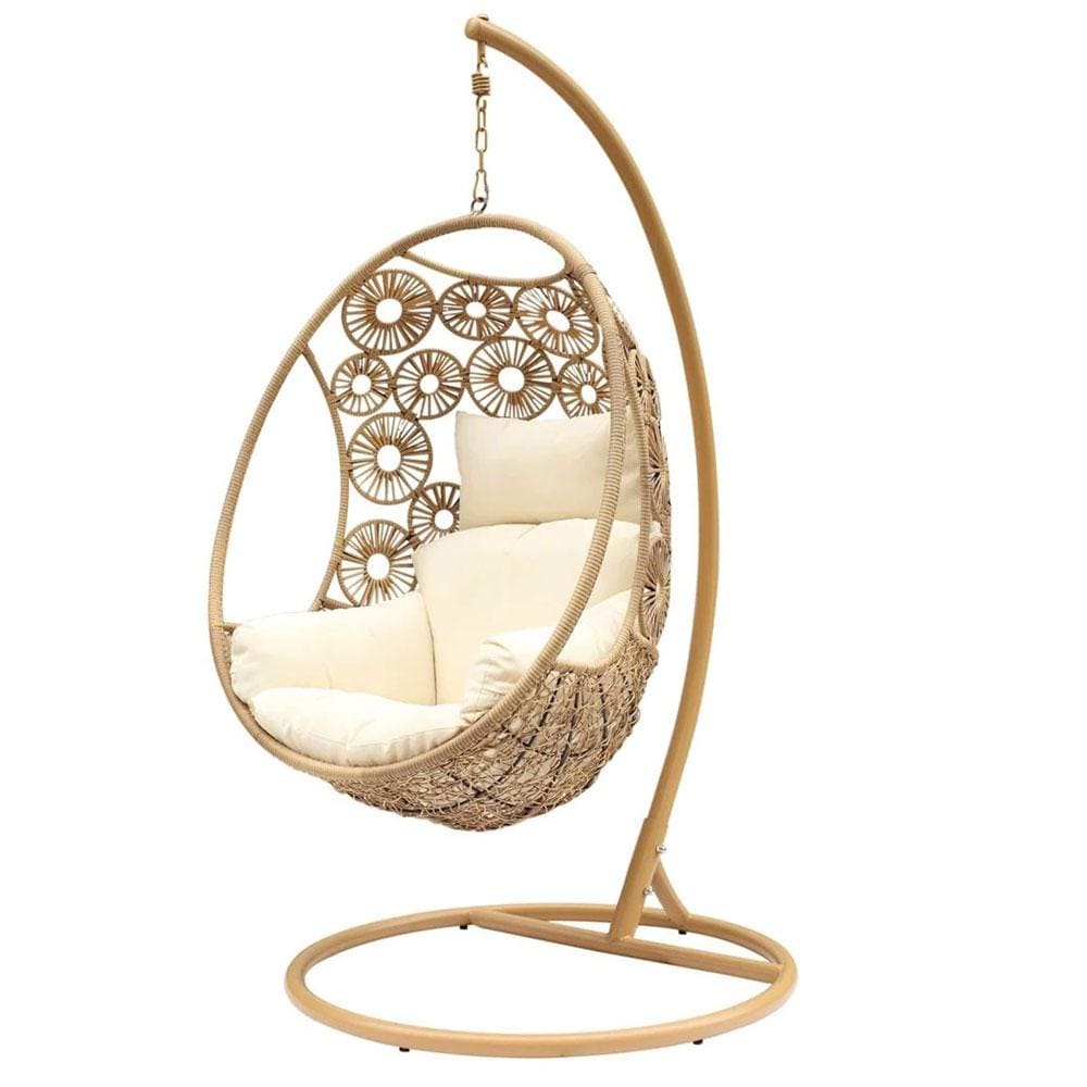 Havana Hanging Egg Chair - Sand With Cream Cushions