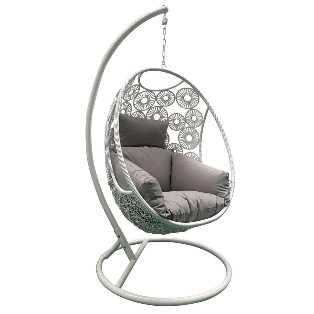 Havana Hanging Egg Chair In White With Stand | Buy Hanging Chairs - 2076829