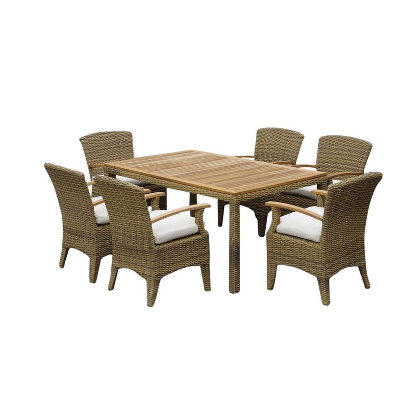 Kai 6 Outdoor Dining Table Setting In Half Round Wicker Brushed Wheat Cream Cushion Mydeal Kai 6 Outdoor Dining Table Setting In, Half Round Outdoor Dining Table