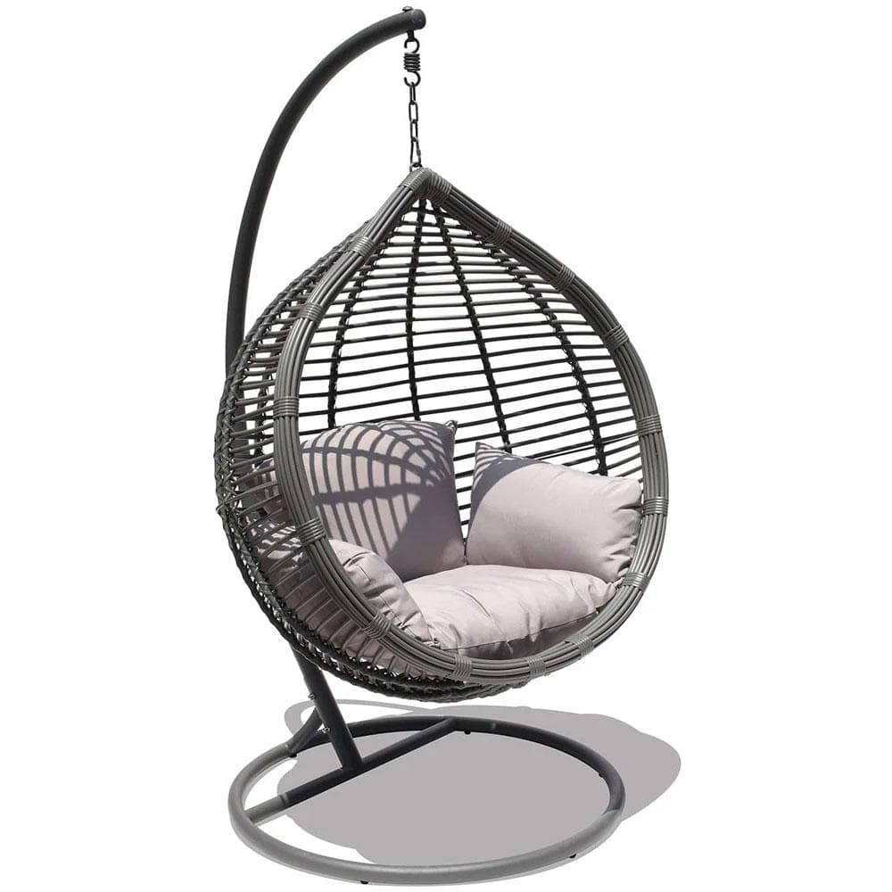 Oceana Outdoor Hanging Egg Chair In Slate Grey With Stand