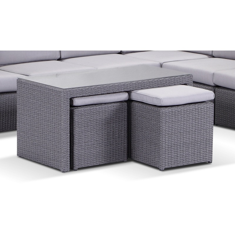 Outdoor Wicker Glass Top Coffee Table With Stow Away Ottomans Mydeal Outdoor Wicker Glass Top Coffee Table, Coffee Table Ottoman Combo Australia