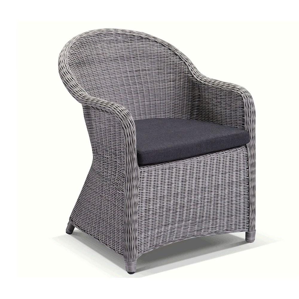 Plantation Full Round Wicker Dining Chair In Brushed Grey - Brushed Grey with Denim Grey cushions
