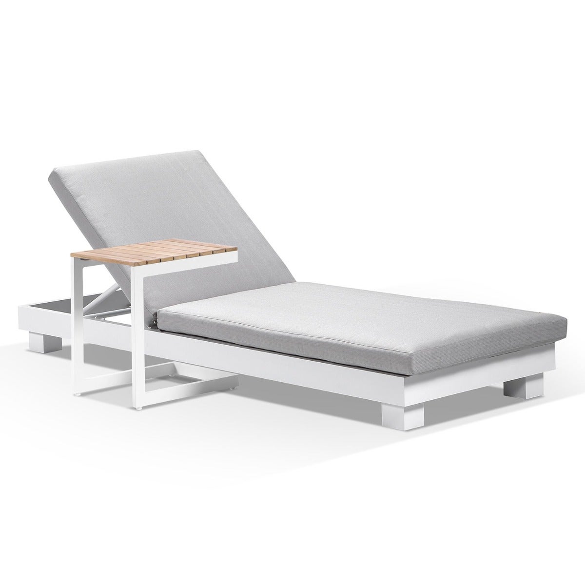 Santorini Aluminium Sun Lounge With Side Table In White W/ Light Grey Cushion