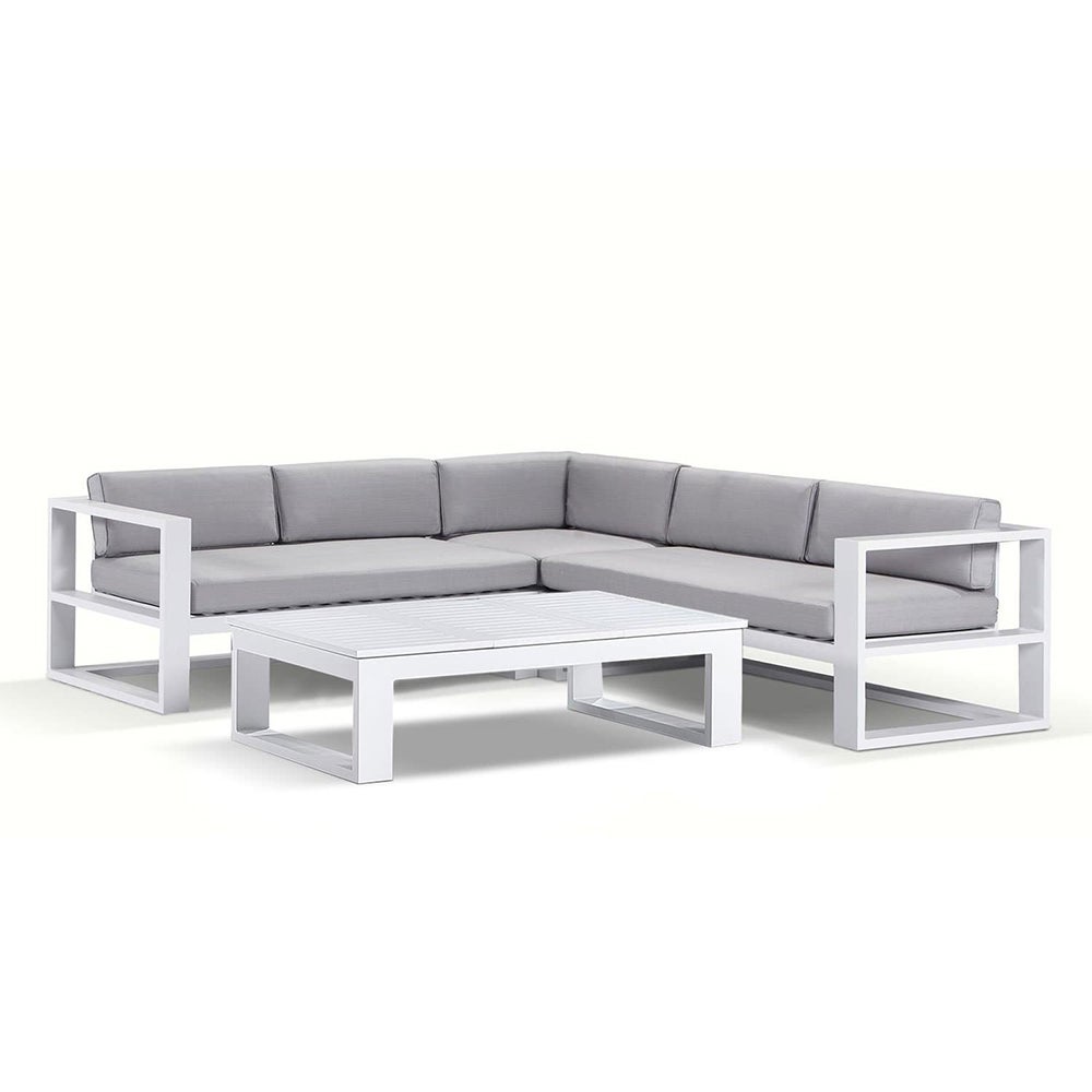 Santorini Package A In White With Textured Grey Cushions - White with Olefin Grey