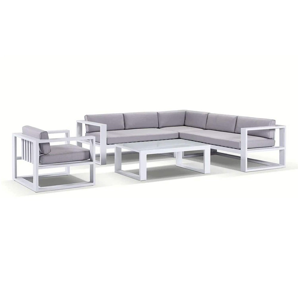 Santorini Package B In White With Textured Grey Cushions - White with Olefin Grey