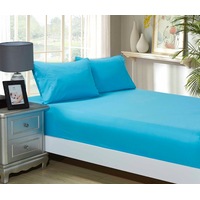 Super Soft 3-Piece Double Size Bed Fitted Sheet & 2 Pillowcases Set - Light Blue