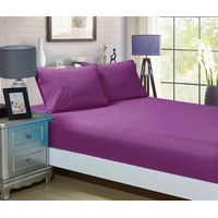 Super Soft 3-Piece Double Size Bed Fitted Sheet & 2 Pillowcases Set - Purple