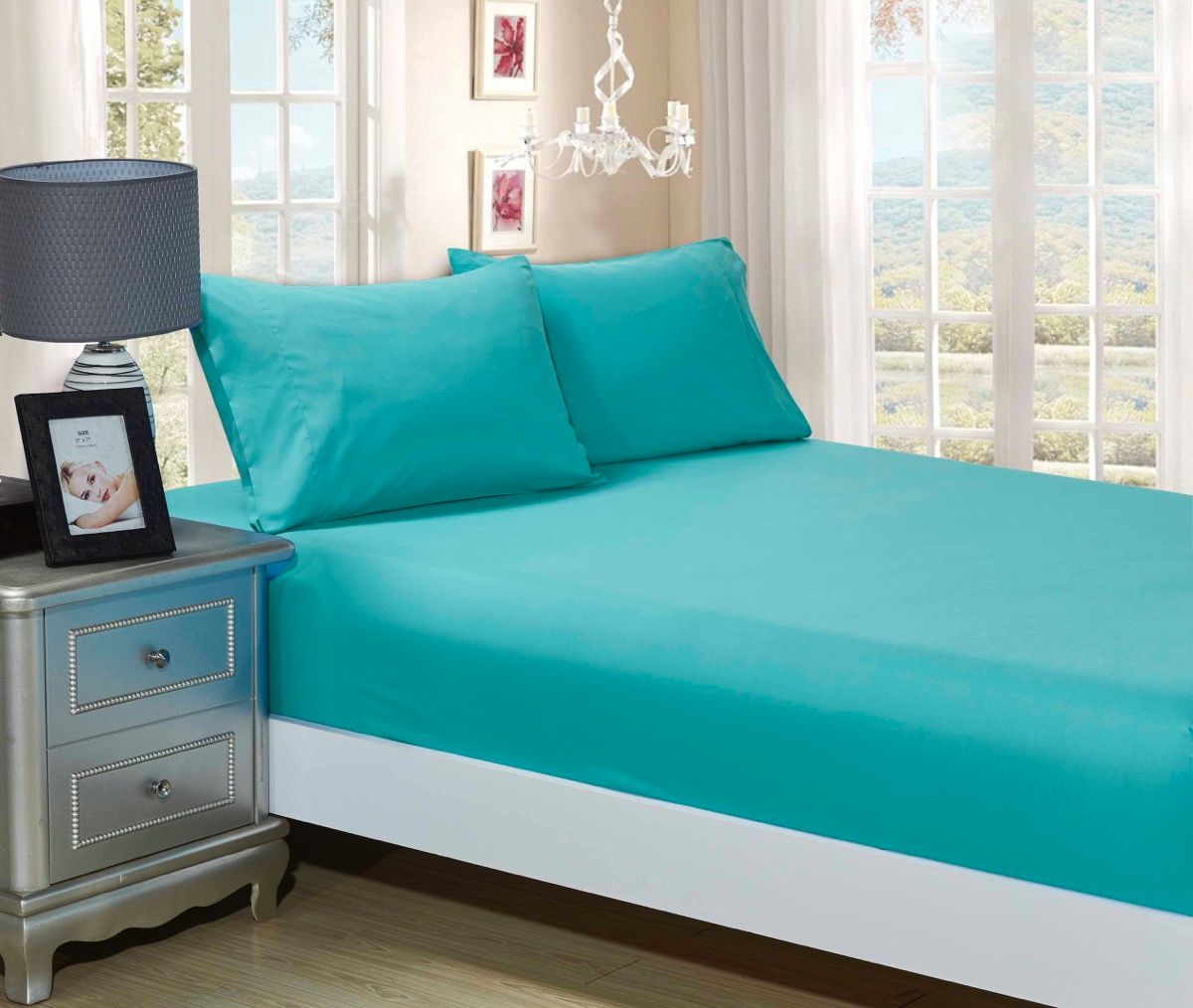 Super Soft 3-Piece Double Size Bed Fitted Sheet & 2 Pillowcases Set - Teal