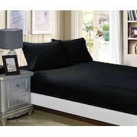 Super Soft Fitted Sheet & Pillowcase Set - King Single Size Bed - Black