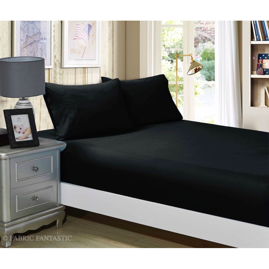 Super Soft 3-Piece Queen Size Bed Fitted Sheet & 2 Pillowcases Set - Black