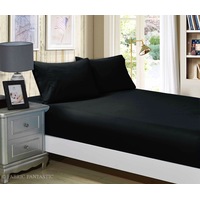 Super Soft 3-Piece Super King Size Bed Fitted Sheet & 2 Pillowcases Set - Black
