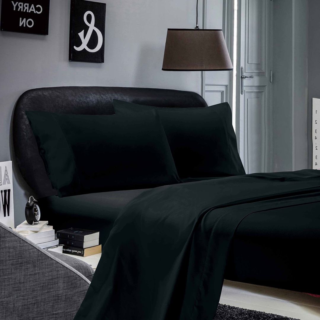 Super Soft Flat & Fitted Sheet Set - King Single Size Bed - Black