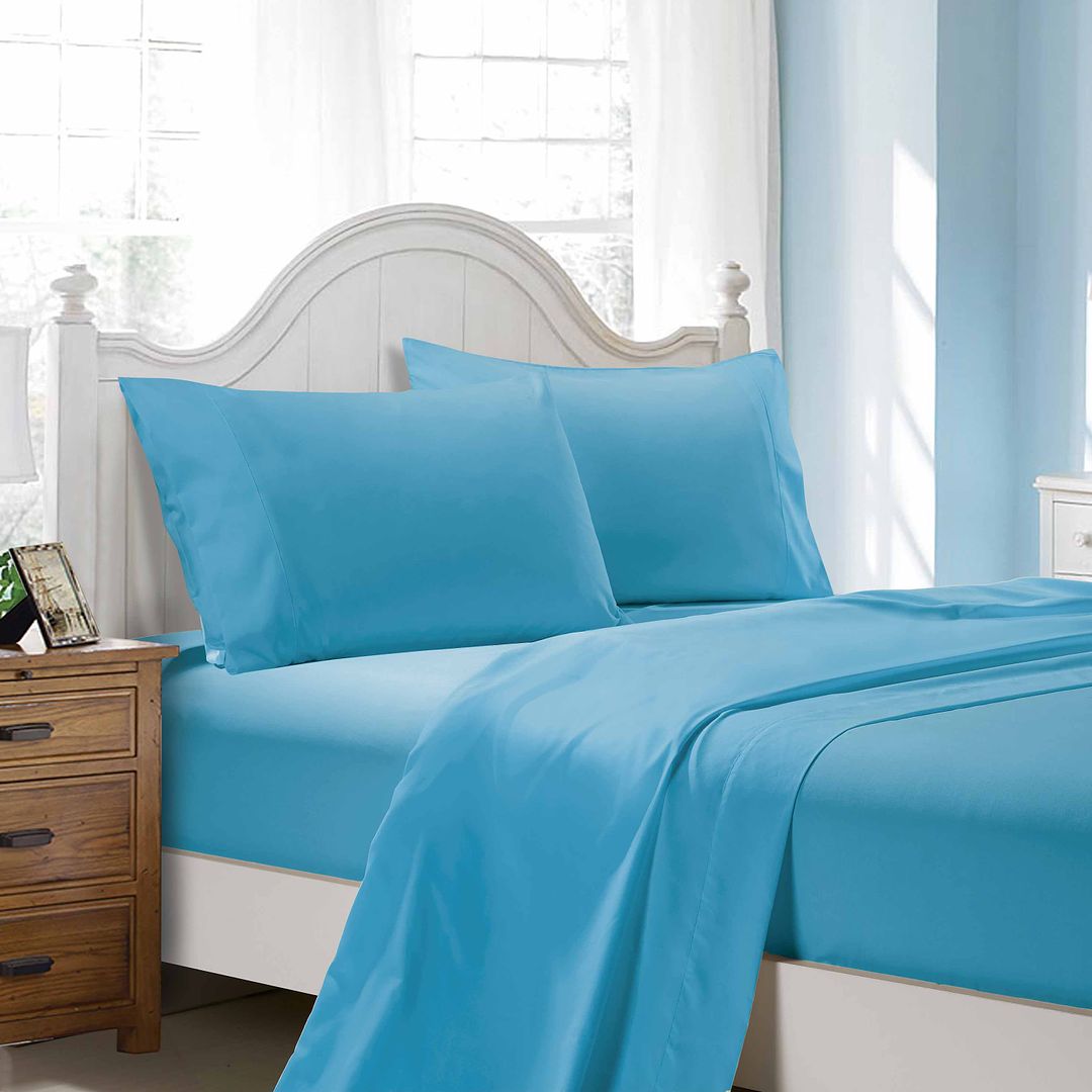 Super Soft Flat & Fitted Sheet Set - King Single Size Bed - Light Blue