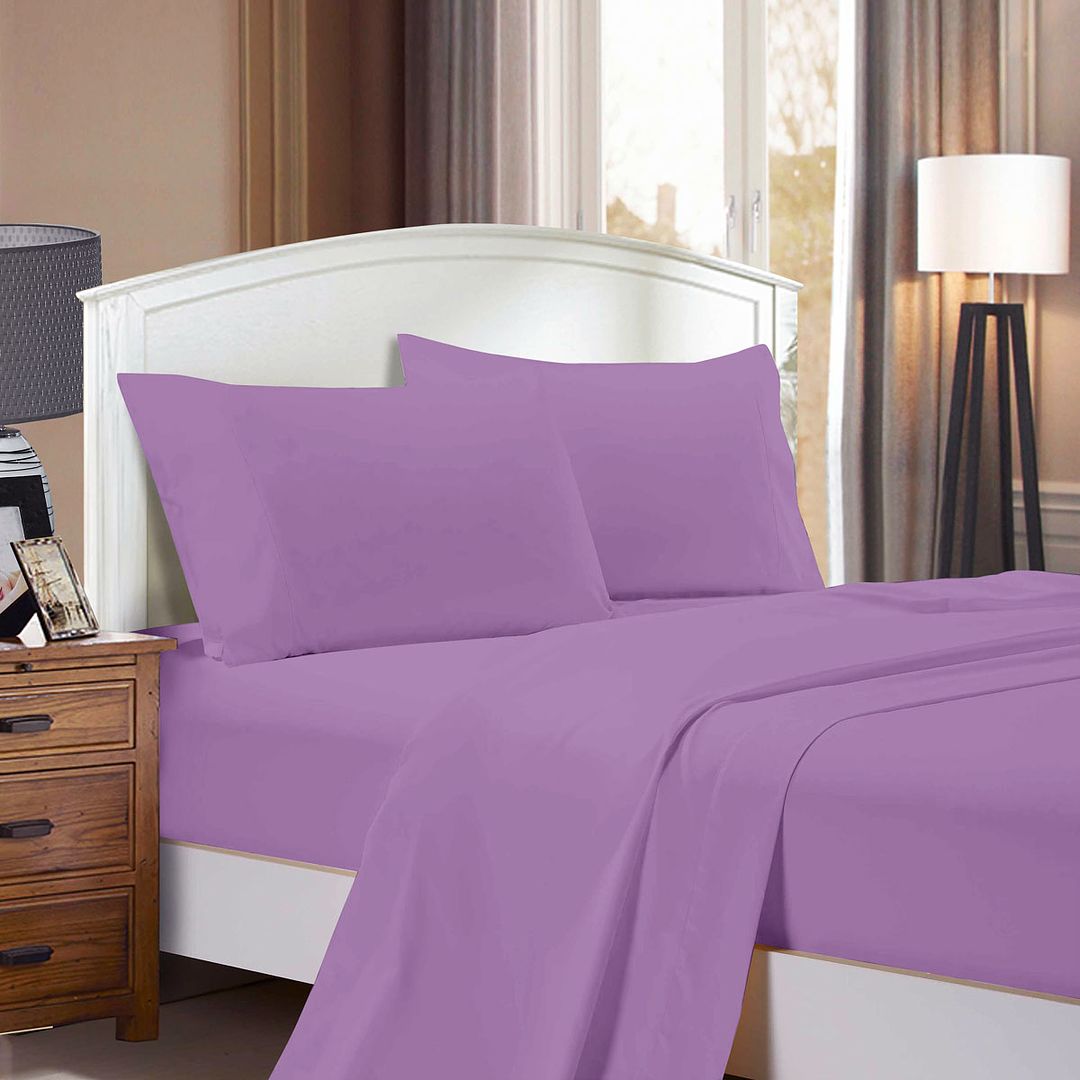 1000TC Ultra Soft Flat & Fitted Sheet Set - Queen Size Bed - Lilac