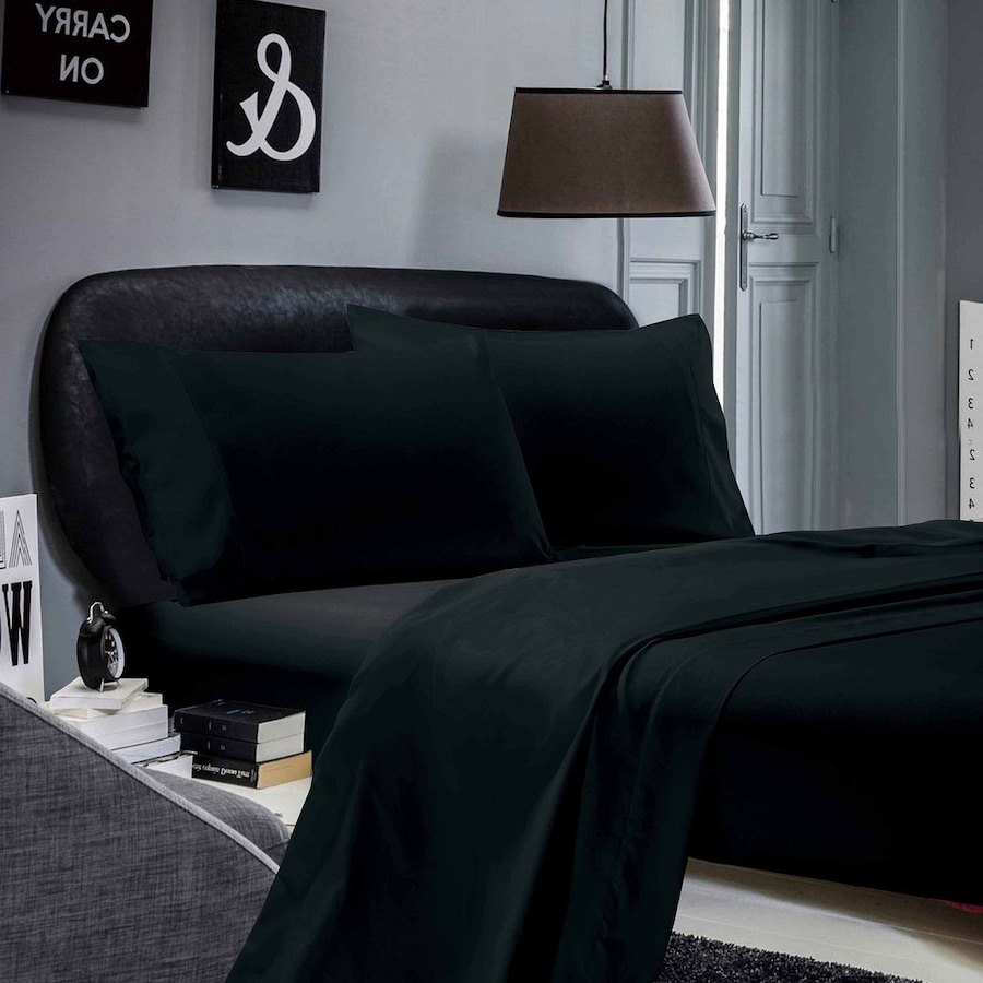 Super Soft Flat & Fitted Sheet Set - Single Size Bed - Black