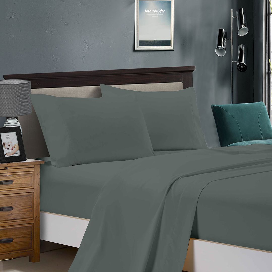 Super Soft Flat & Fitted Sheet Set - Super King Size Bed - Charcoal