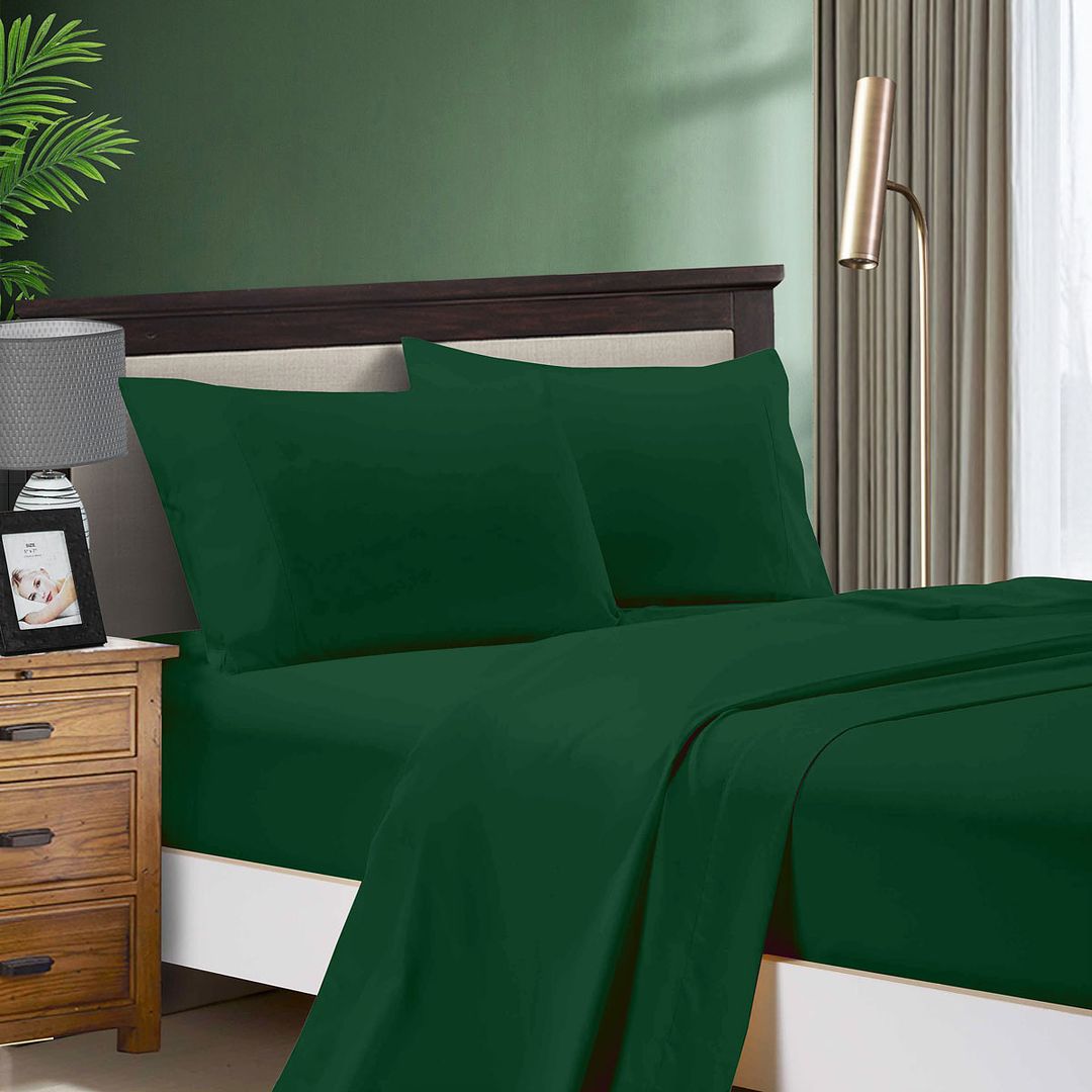 Super Soft Flat & Fitted Sheet Set - Super King Size Bed - Dark Green