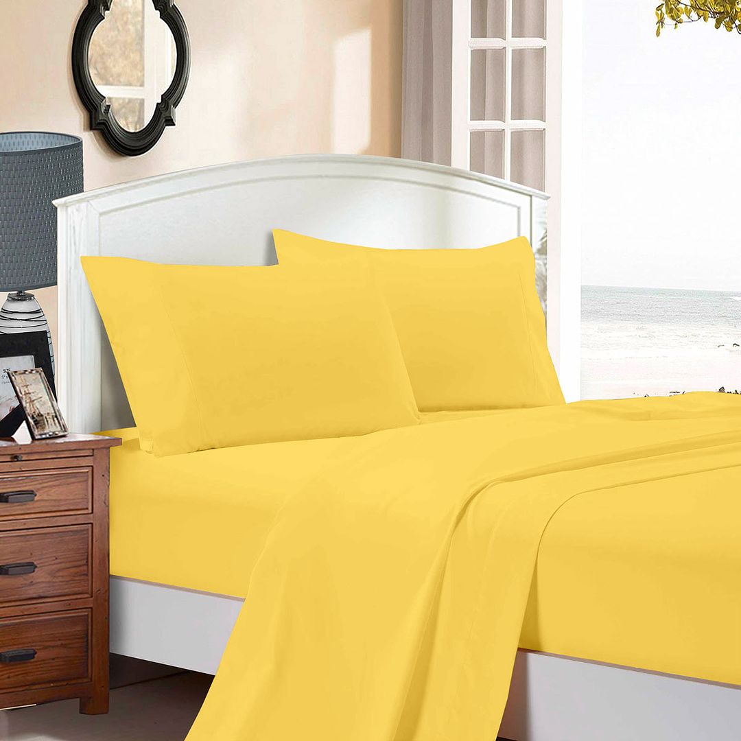 Super Soft Flat & Fitted Sheet Set - Super King Size Bed - Yellow