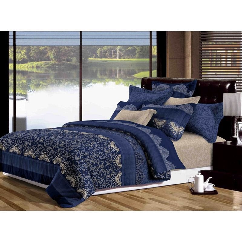 Ascott King Size Bed Quilt Doona Duvet Cover & Pillow Cases Set Blue