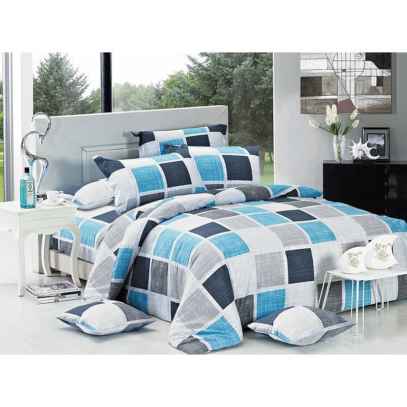 Brinty King Size Bed Quilt Doona Duvet Cover & Pillow Cases Set Blue