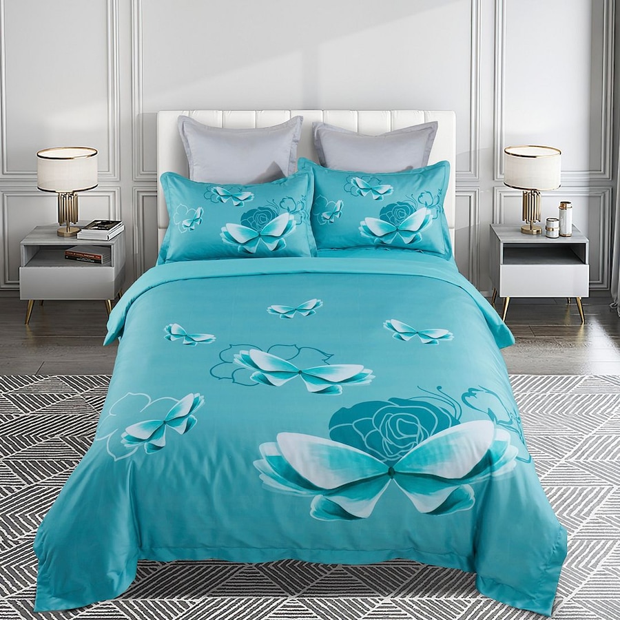 Butterfly Green Quilt/Doona/Duvet Cover Set - Queen Size