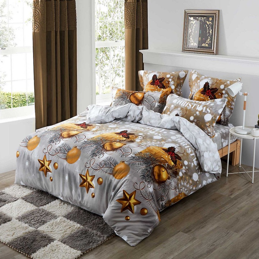 Christmas Gift Quilt/Doona/Duvet Cover Set (Super King Size) Gold