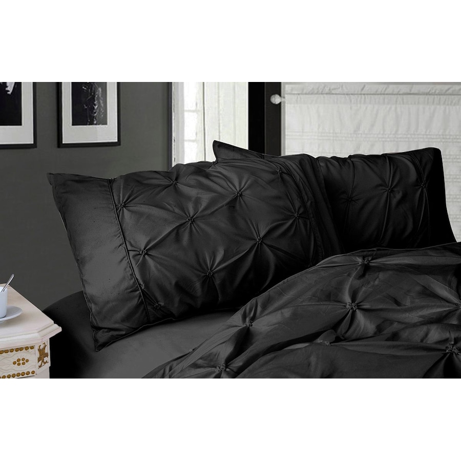 Diamond Pintuck Premium Ultra Soft King Size Pillowcases 2-Pack Black