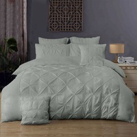 Diamond Pintuck Super King Size Bed Quilt Doona Duvet Cover & Pillow Cases Set - Grey