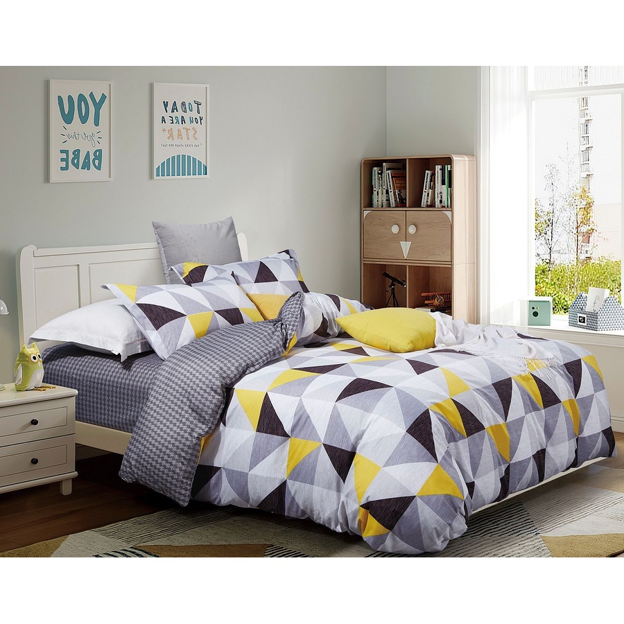 Geometric Quilt/Doona/Duvet Cover (King Size Bed) M421 Grey Yellow