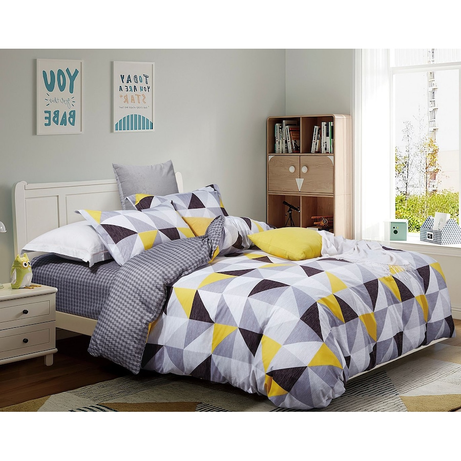 Geometric Quilt/Doona/Duvet Cover (King Size Bed) M421 Grey Yellow