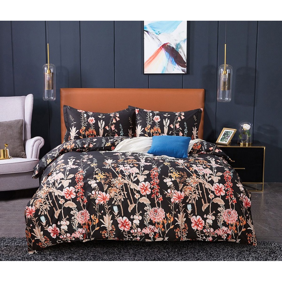 Hayman King Size Quilt/Doona/Duvet Cover Set M451 Black Flower