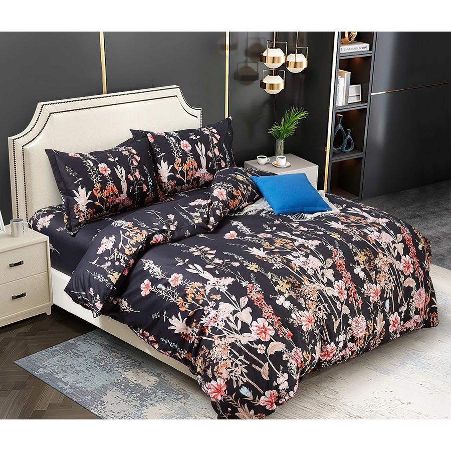 Hayman King Size Quilt/Doona/Duvet Cover Set M451 Black Flower