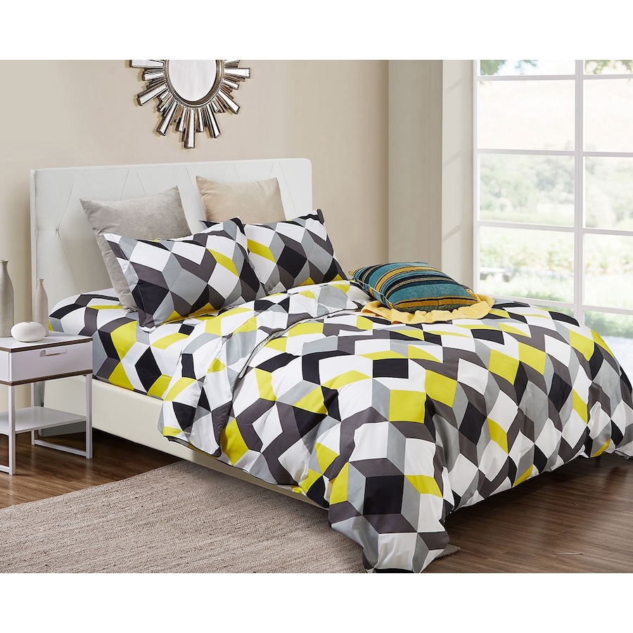 Jensson King Size Quilt/Doona/Duvet Cover Set M449 Grey Yellow Black
