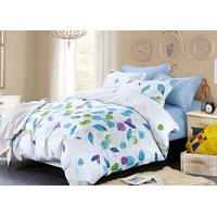 Leaves Super King Size Bed Quilt Doona Duvet Cover & Pillow Cases Set White