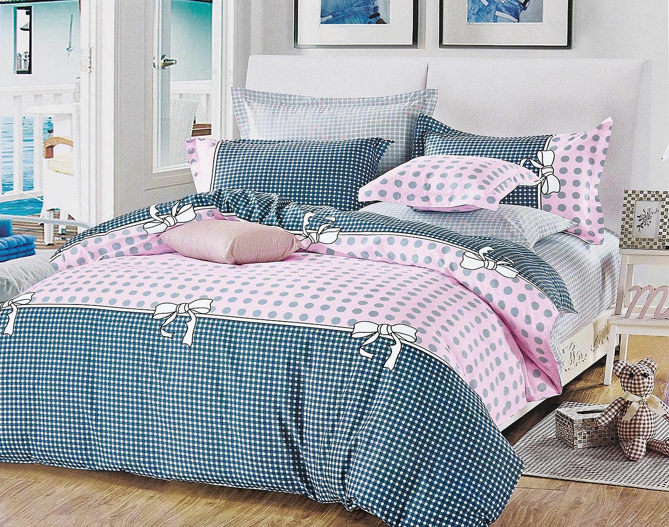 Pink Dots King Size Bed Quilt Doona Duvet Cover & Pillow Cases Set