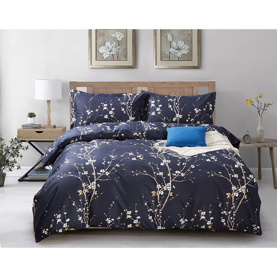 Sorella Super King Size Quilt/Doona/Duvet Cover Set M452 Blue White Flower