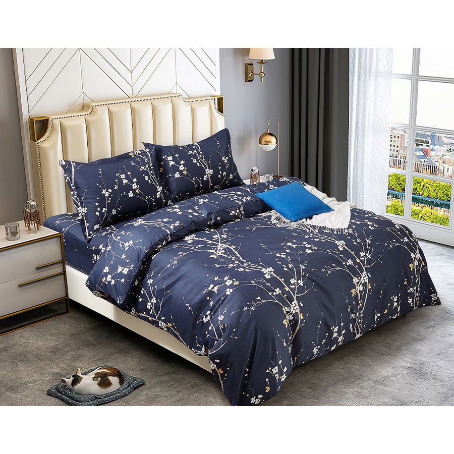 Sorella Super King Size Quilt/Doona/Duvet Cover Set M452 Blue White Flower