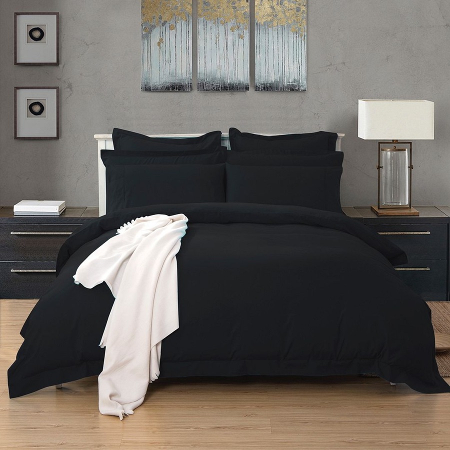 Tailored Super Soft King Size Quilt/Doona/Duvet Cover Set - Black