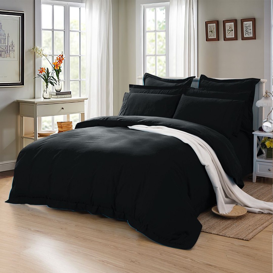 Tailored Super Soft King Size Quilt/Doona/Duvet Cover Set - Black