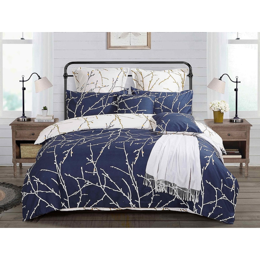 Tree Reversible Quilt/Doona/Duvet Cover Set(King Size) - Blue M412
