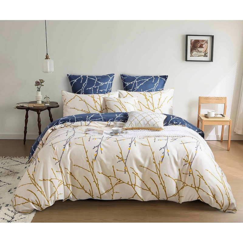 Tree Reversible Quilt/Doona/Duvet Cover Set(Super King Size) Beige