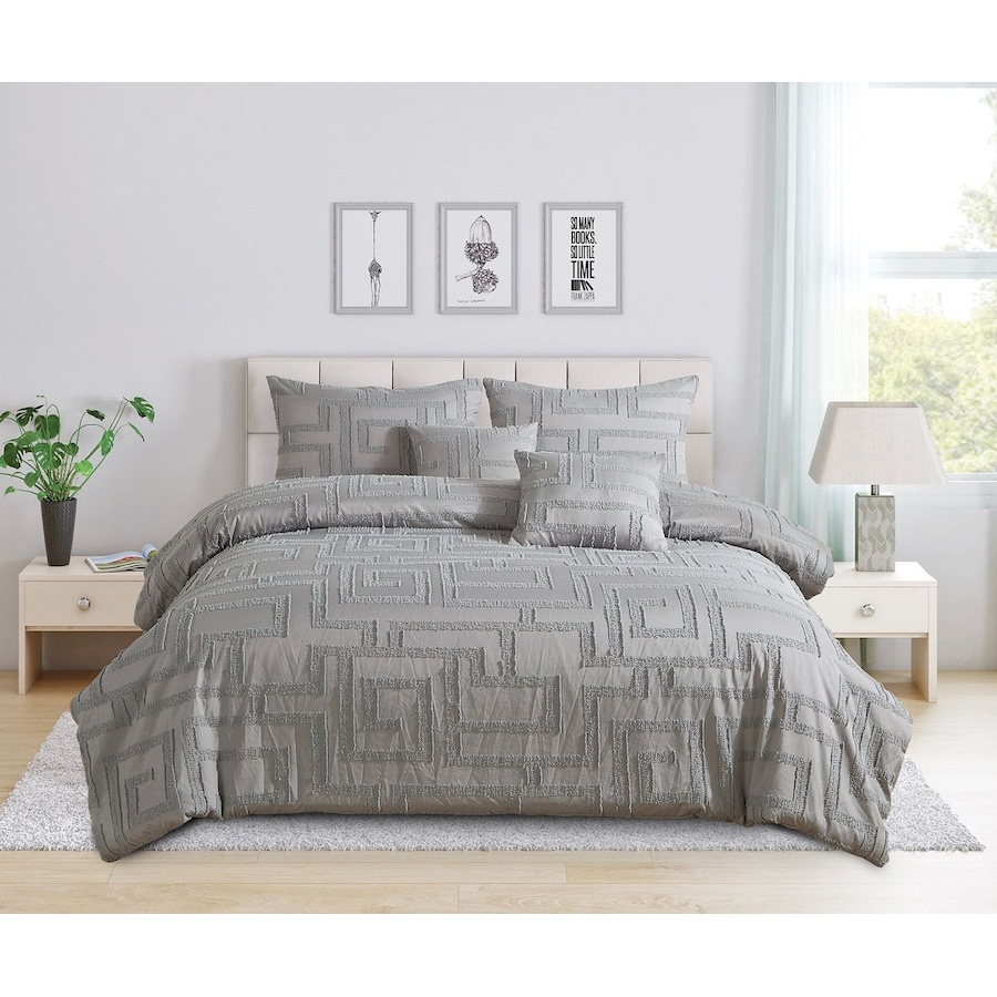 Tufted Jacquard Quilt/Doona/Duvet Cover Set - Grey - Super King Size