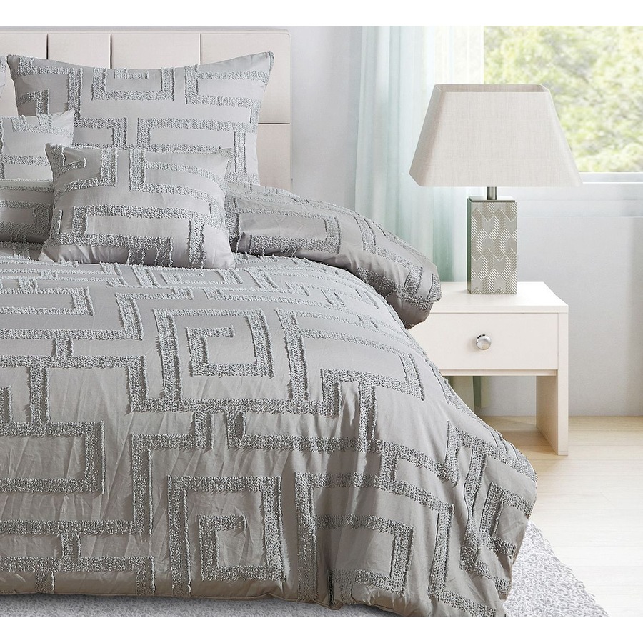 Tufted Jacquard Quilt/Doona/Duvet Cover Set - Grey - Super King Size
