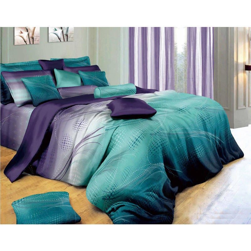 Vitara King Size Bed Quilt Doona Duvet Cover & Pillow Cases Set Green Purple