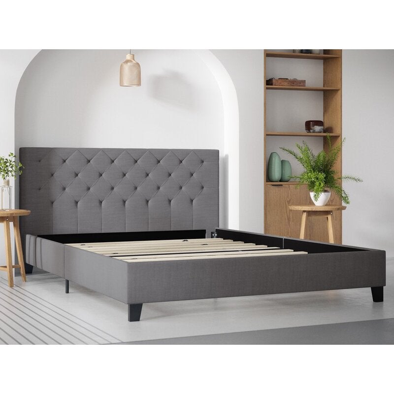 Ash Grey Fabric Diamond Bed Frame In, Queen Mattress On Double Bed Frame