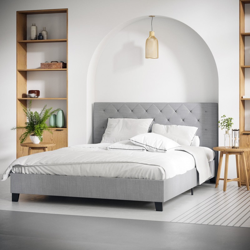 Buy Ash Grey Fabric Diamond Bed Frame in King Queen & Double Size MyDeal