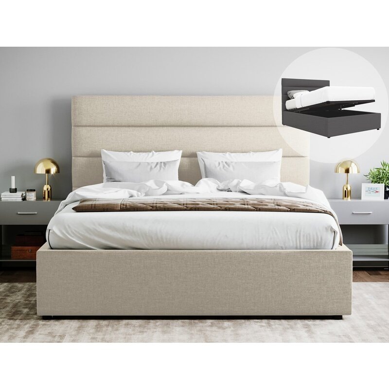 Buy Benny Fabric Gas Lift Storage Bed Frame in King & Queen Size (Grey
