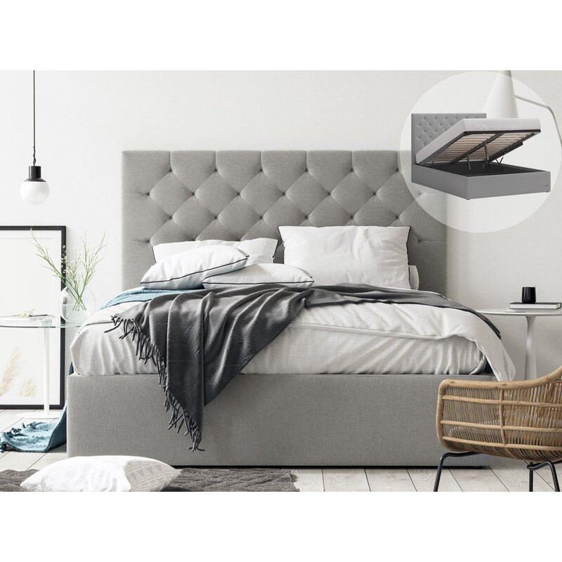 Fenwick Fabric Diamond Tufted Gas Lift Storage Bed Frame In King Queen Double Size Grey Charcoal Beige 1170358 Fenwick Fabric Diamond Tufted Gas Lift, Bed Frame King Queen
